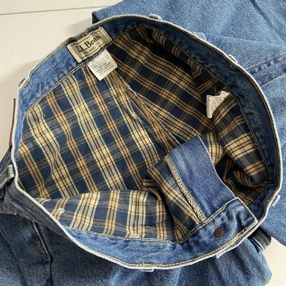 L.L. Bean Jeans mens 34x32 Flannel Lined Relaxed Fit Denim Blue Outdoor Workwear